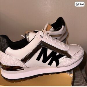 Michael Kors White and Black Sneakers with Silver Trim